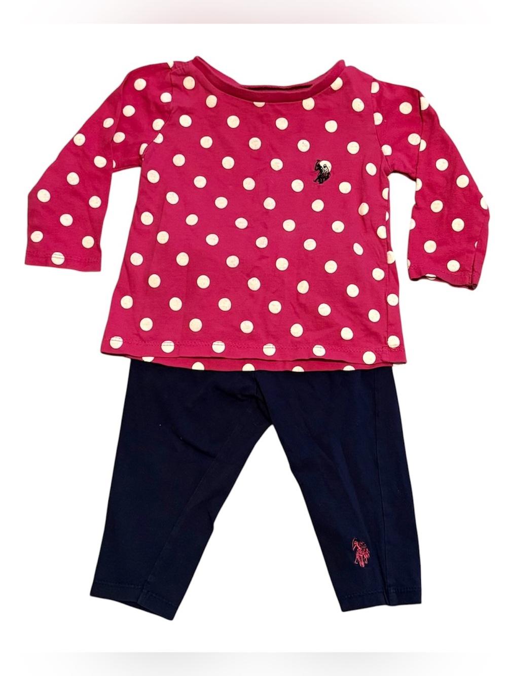 U.S. Polo Assn Baby Girl Outfit Set 18M Pink Polka Dot Leggings